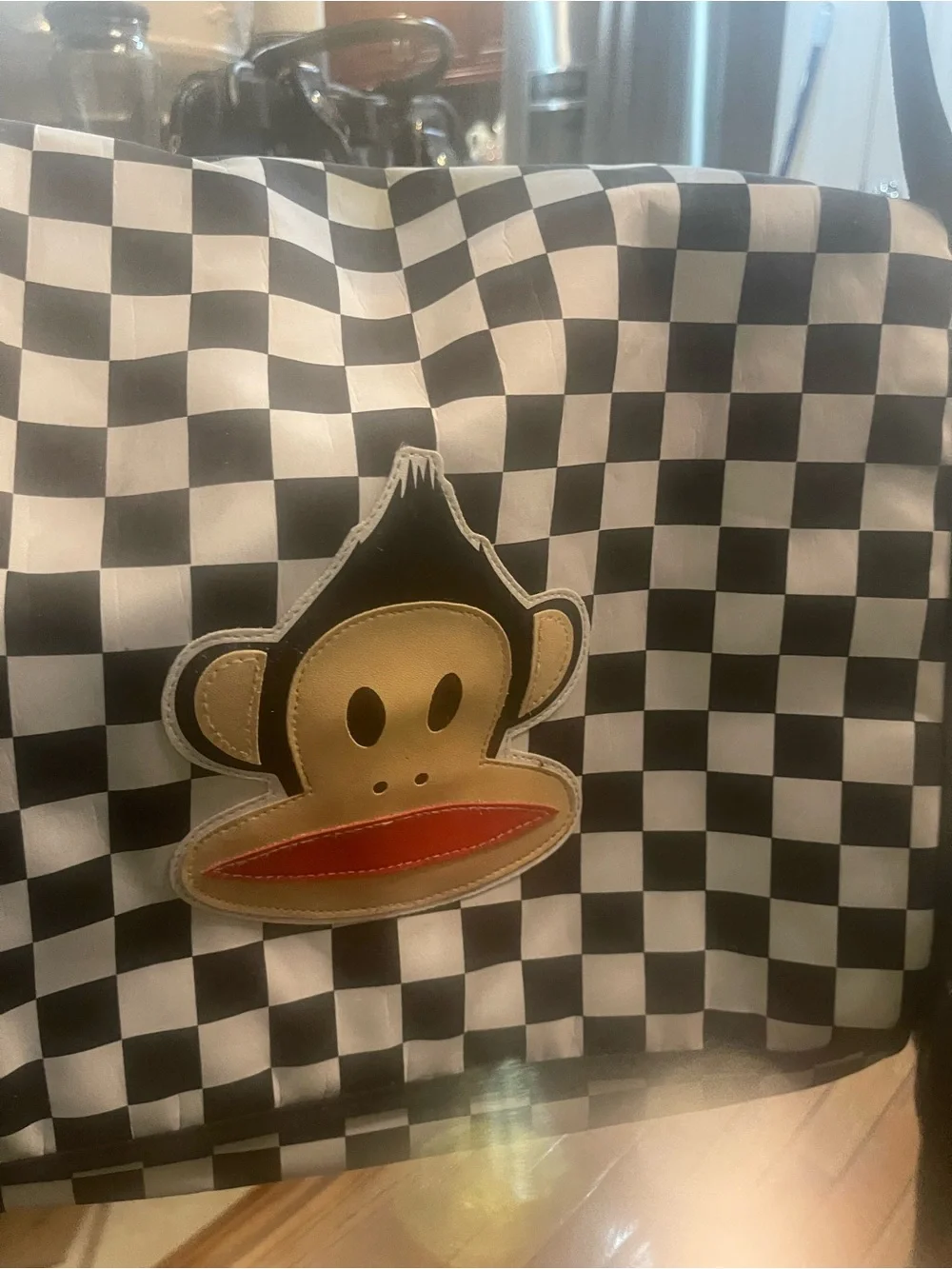 🇿🇦Paul Frank Monkey Black & White Checkered Messenger. EUC